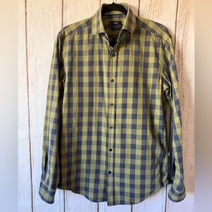HUGO BOSS Slim Fit Check Long Sleeve Shirt Olive Green and Navy Size M
